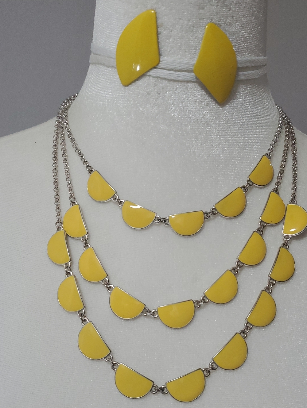 Vintage Yellow Enamel Multi-Strand Necklace with Matching Studs